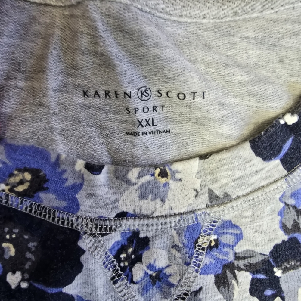 Karen Scott Women's Gray Blue Floral Printed Elbow-Sleeve Top Size XXL - Picture 3 of 8